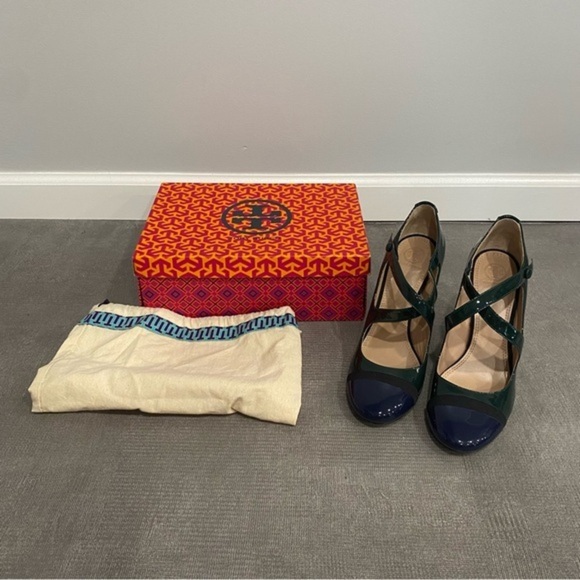 Tory Burch Dark Blue and Green Heels - Picture 1 of 10